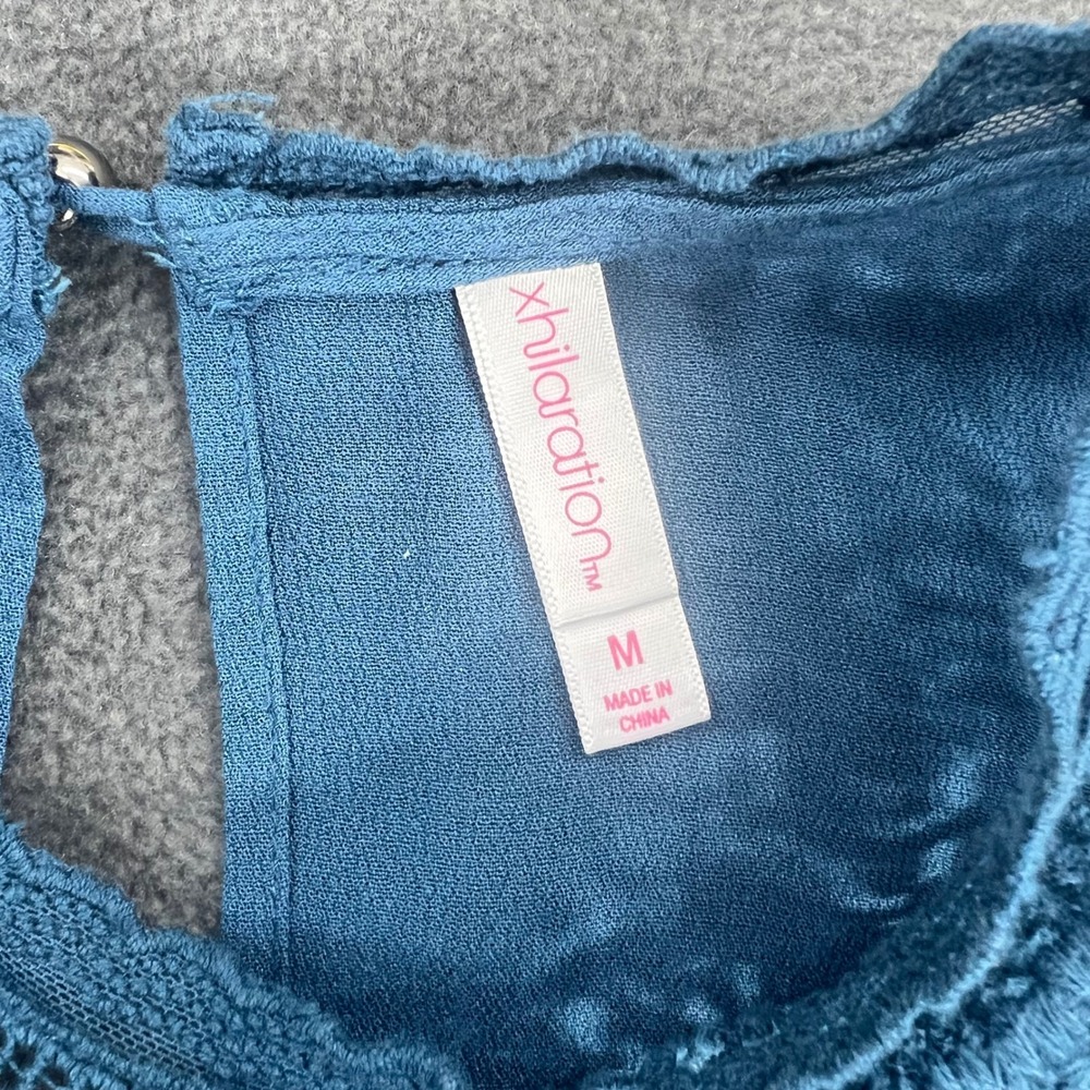 Xhilaration Blue Dress Women's Medium Sleeveless Lace Trim Casual Summer‎ - Picture 6 of 10